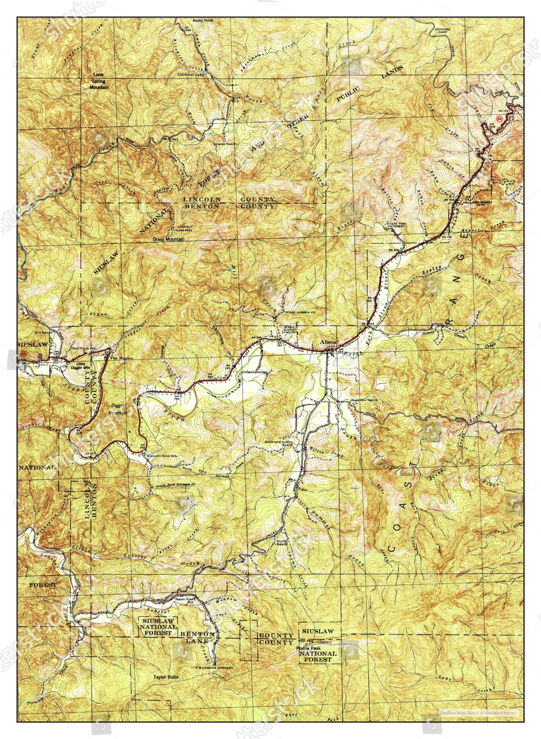 Usa Timeless Maps Alsea Oregon Map Editorial Stock Photo - Stock Image ...