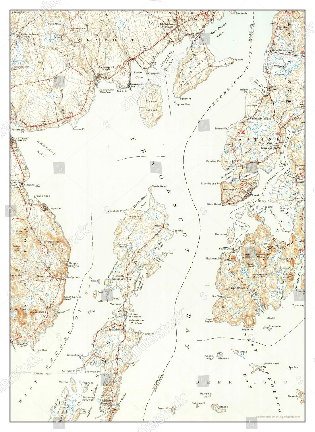 Usa Timeless Maps Castine Maine Map Editorial Stock Photo Stock Image Shutterstock