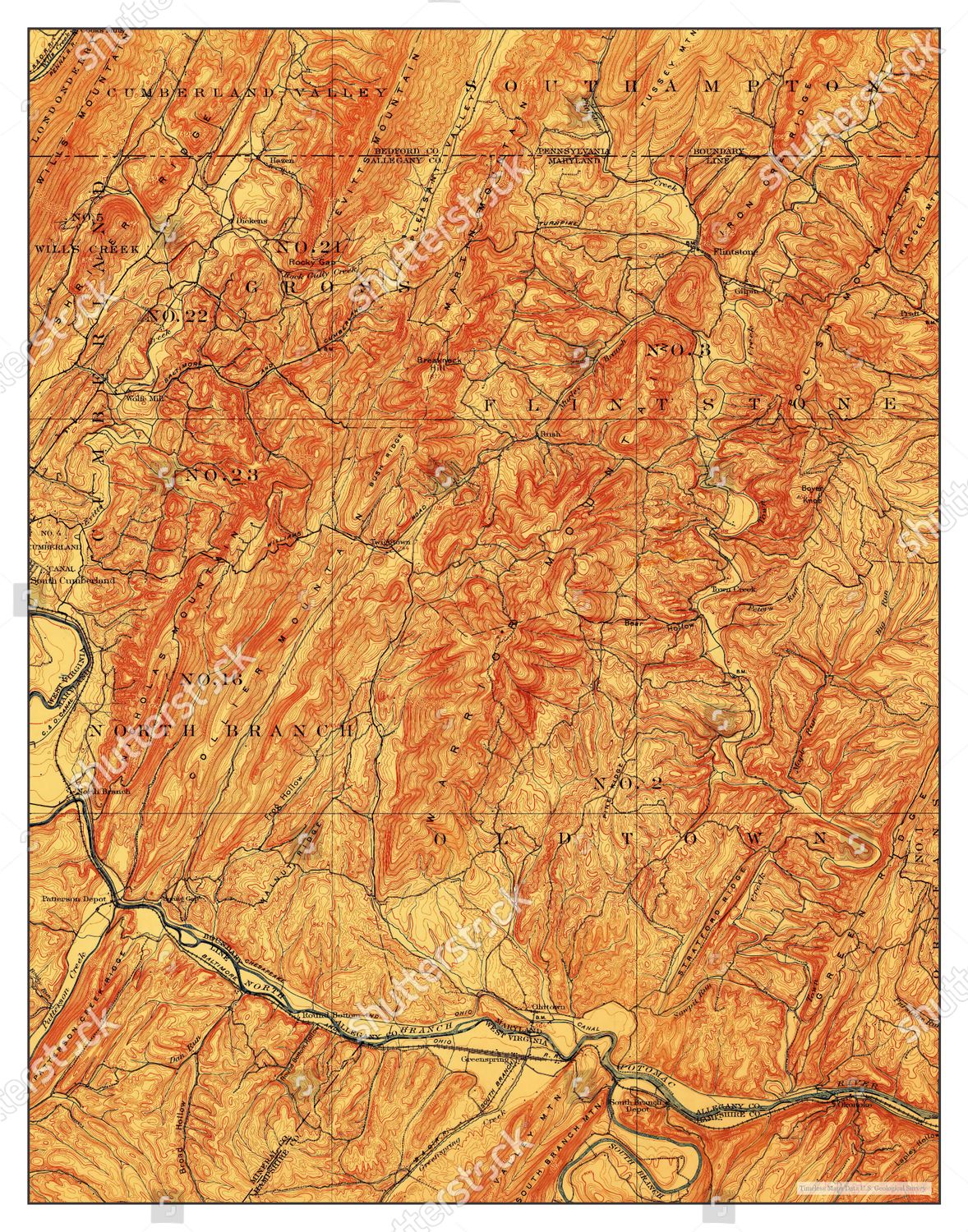 Usa Timeless Maps Flintstone Maryland Map Editorial Stock Photo Stock