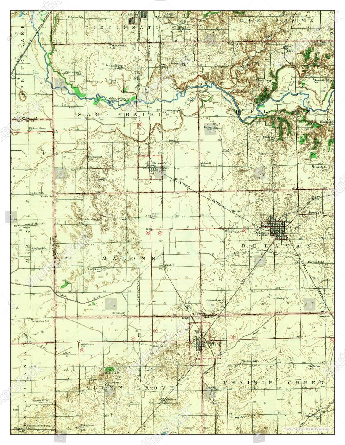 Usa Timeless Maps Delavan Illinois Map Editorial Stock Photo Stock