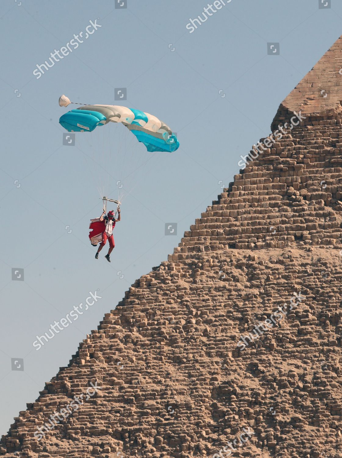 Skydiver Flies Over Great Pyramids During Editorial Stock Photo Stock