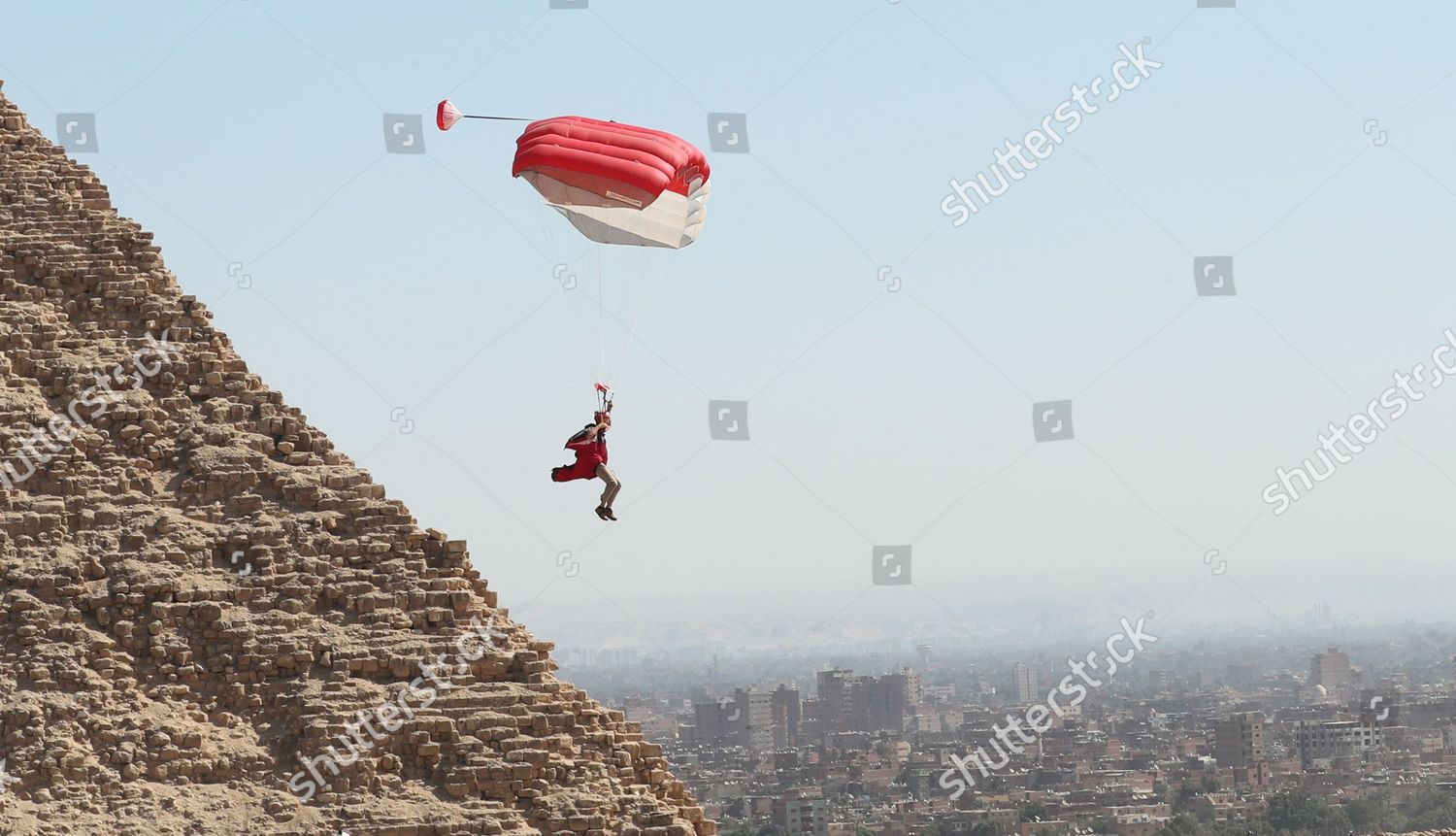 Skydiver Flies Over Great Pyramids During Editorial Stock Photo Stock