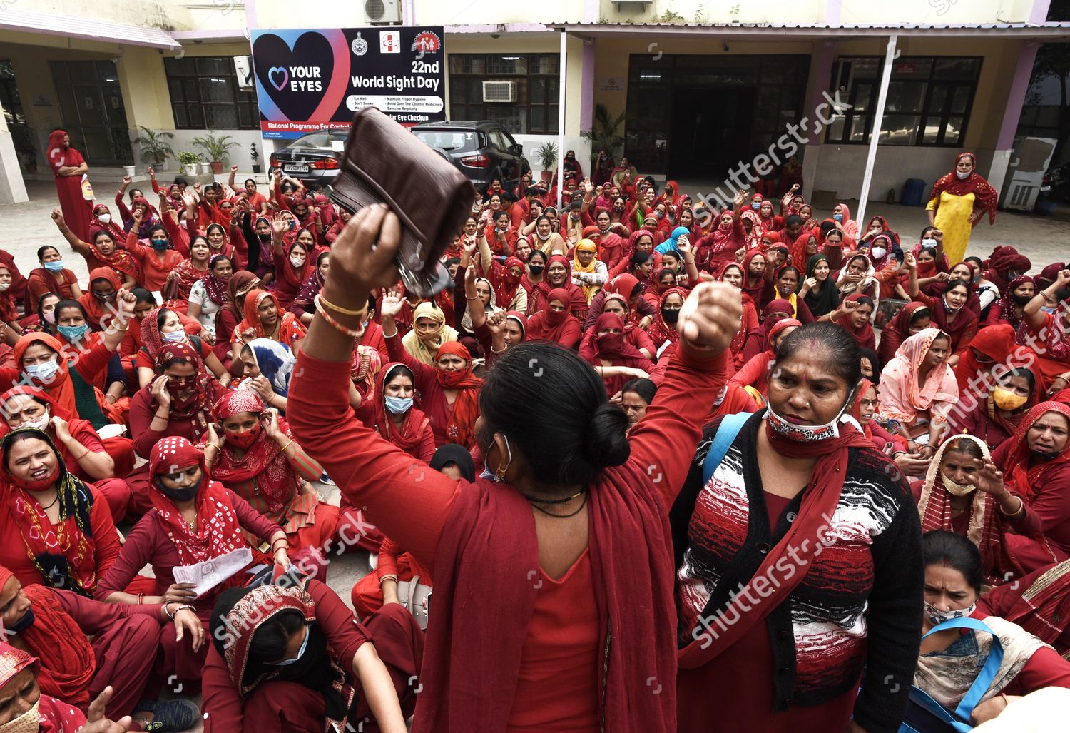 Asha Workers Raise Slogans During Protest Editorial Stock Photo - Stock ...