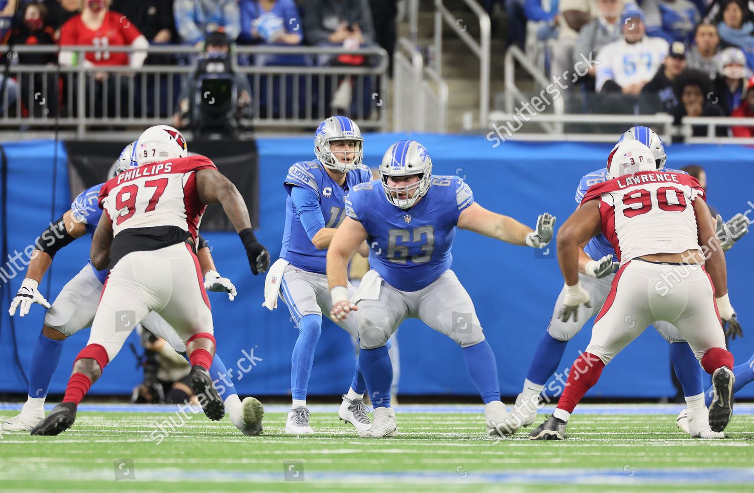 Detroit Lions center Evan Brown (63) plays during the first half