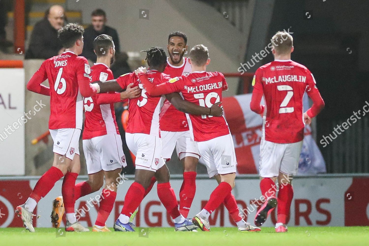 Morecambe Players Celebrate After Morecambe Defender Editorial Stock