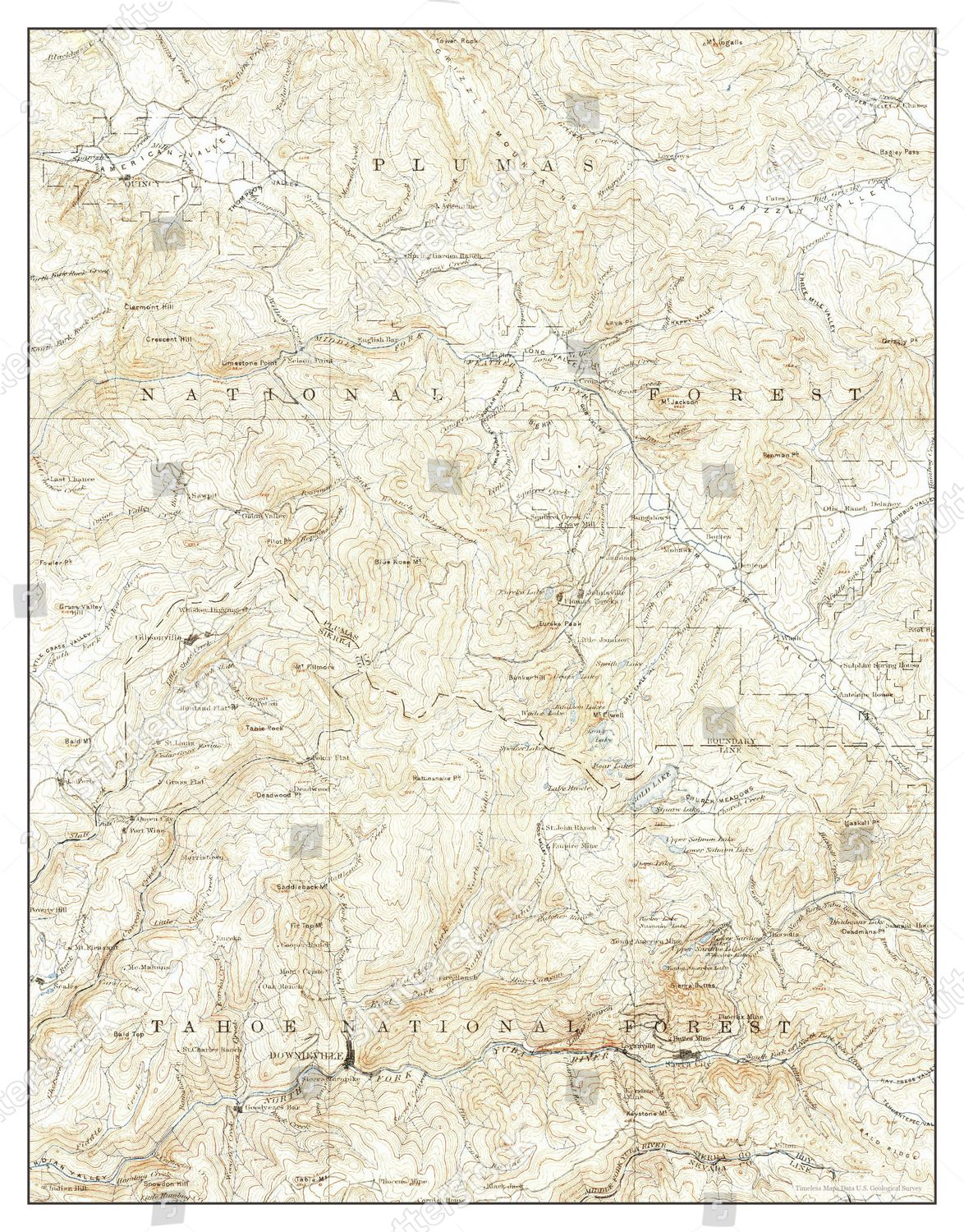 Usa Timeless Maps Downieville California Map Editorial Stock Photo