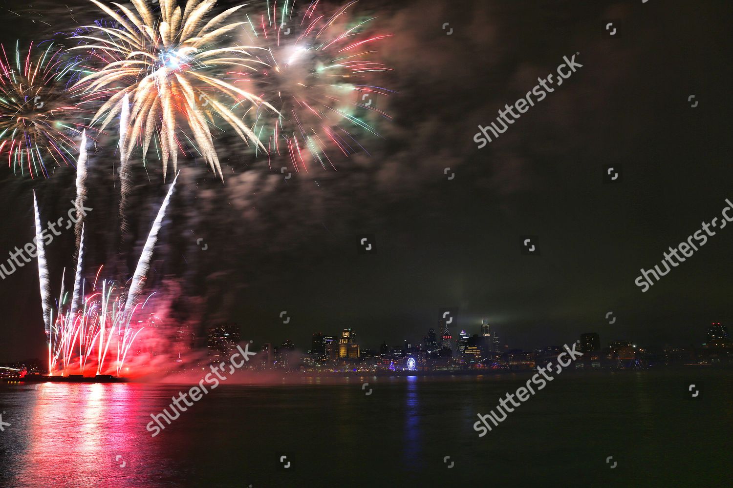 Fireworks Pictured Over Philadelphia Skyline Camden Editorial Stock