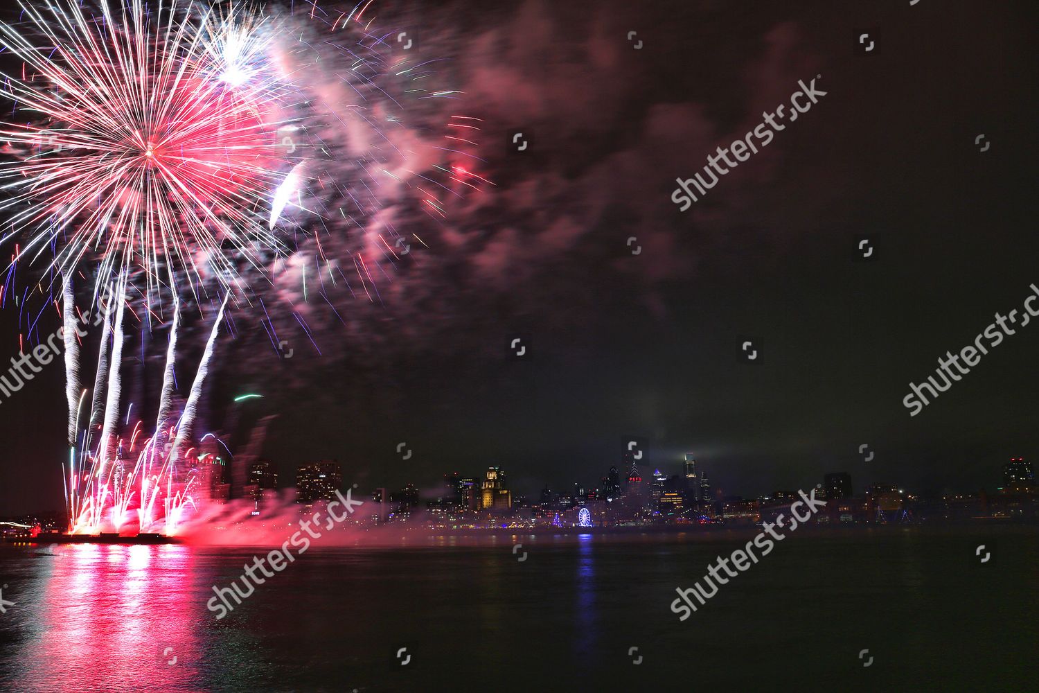 Fireworks Pictured Over Philadelphia Skyline Camden Editorial Stock