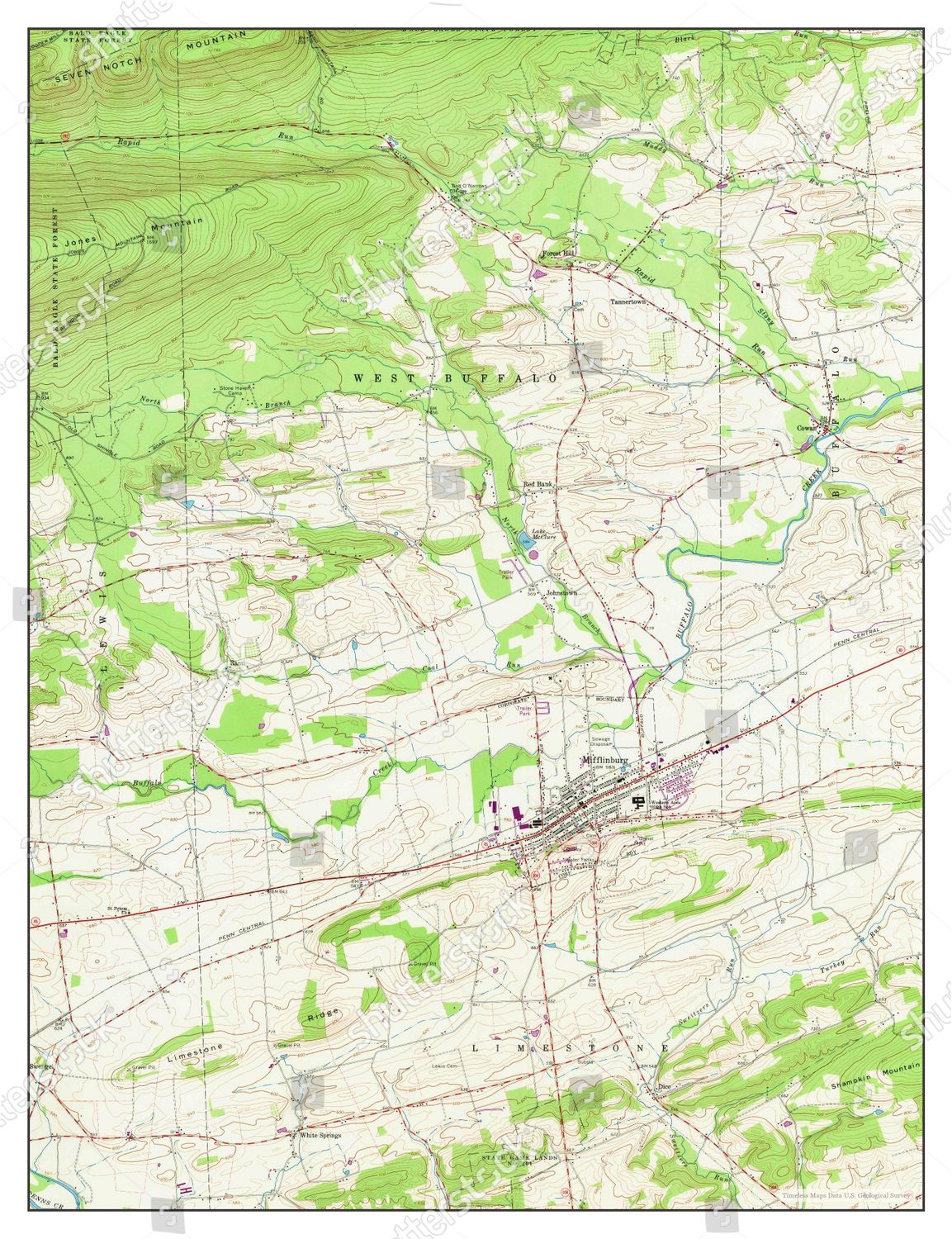Usa Timeless Maps Mifflinburg Pennsylvania Map Editorial Stock Photo