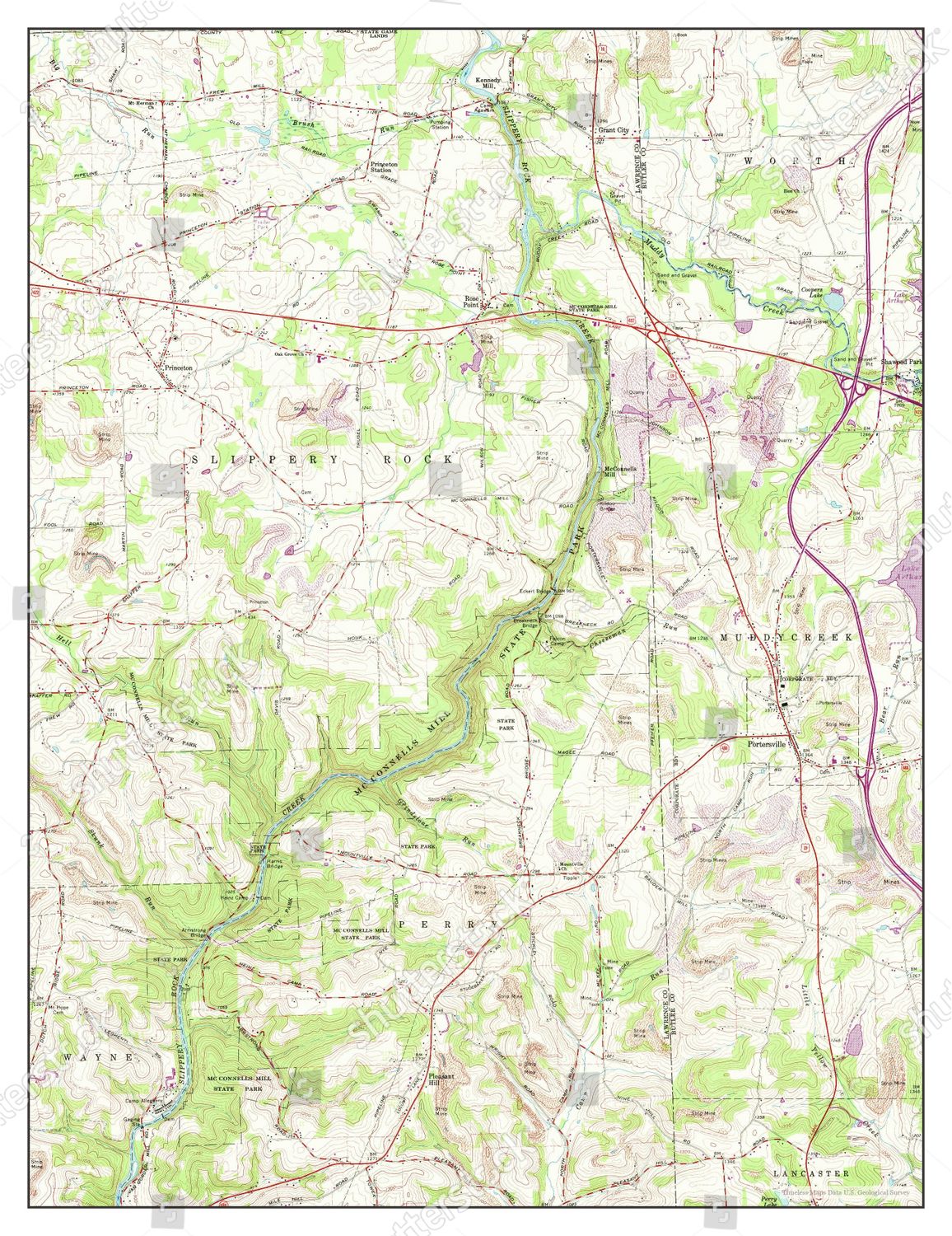 Usa Timeless Maps Portersville Pennsylvania Map Editorial Stock Photo