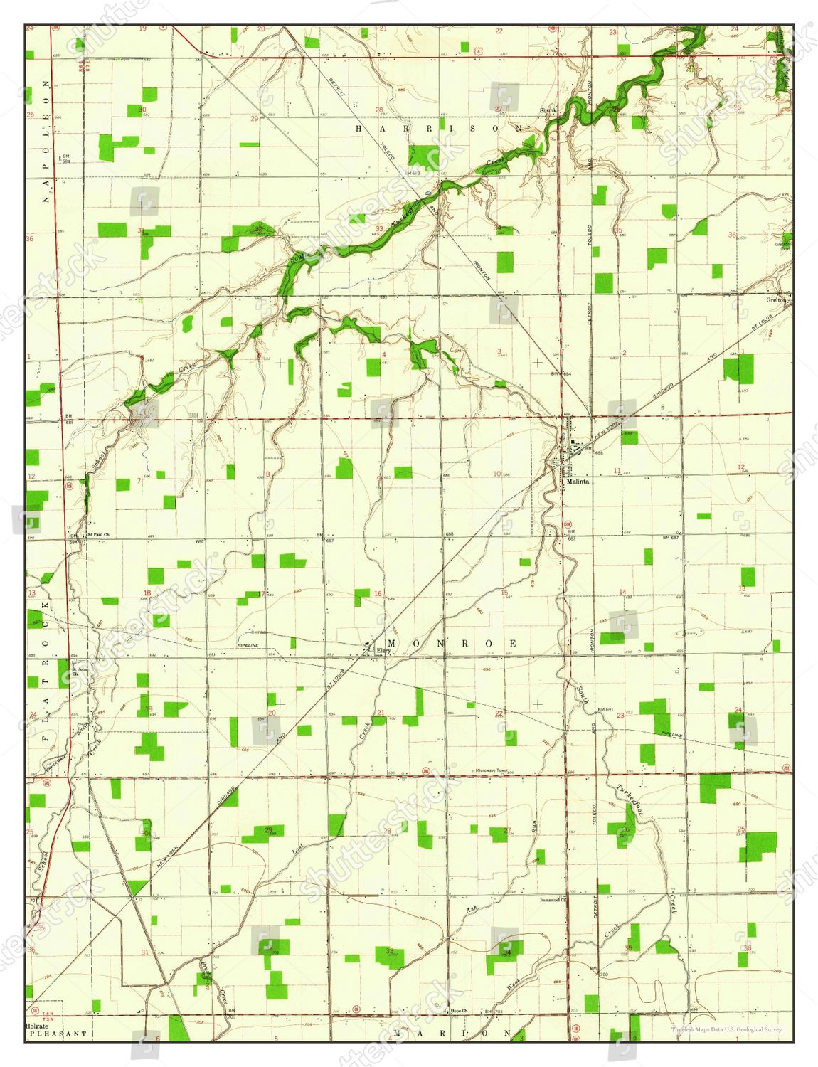 Usa Timeless Maps Malinta Ohio Map Editorial Stock Photo Stock Image