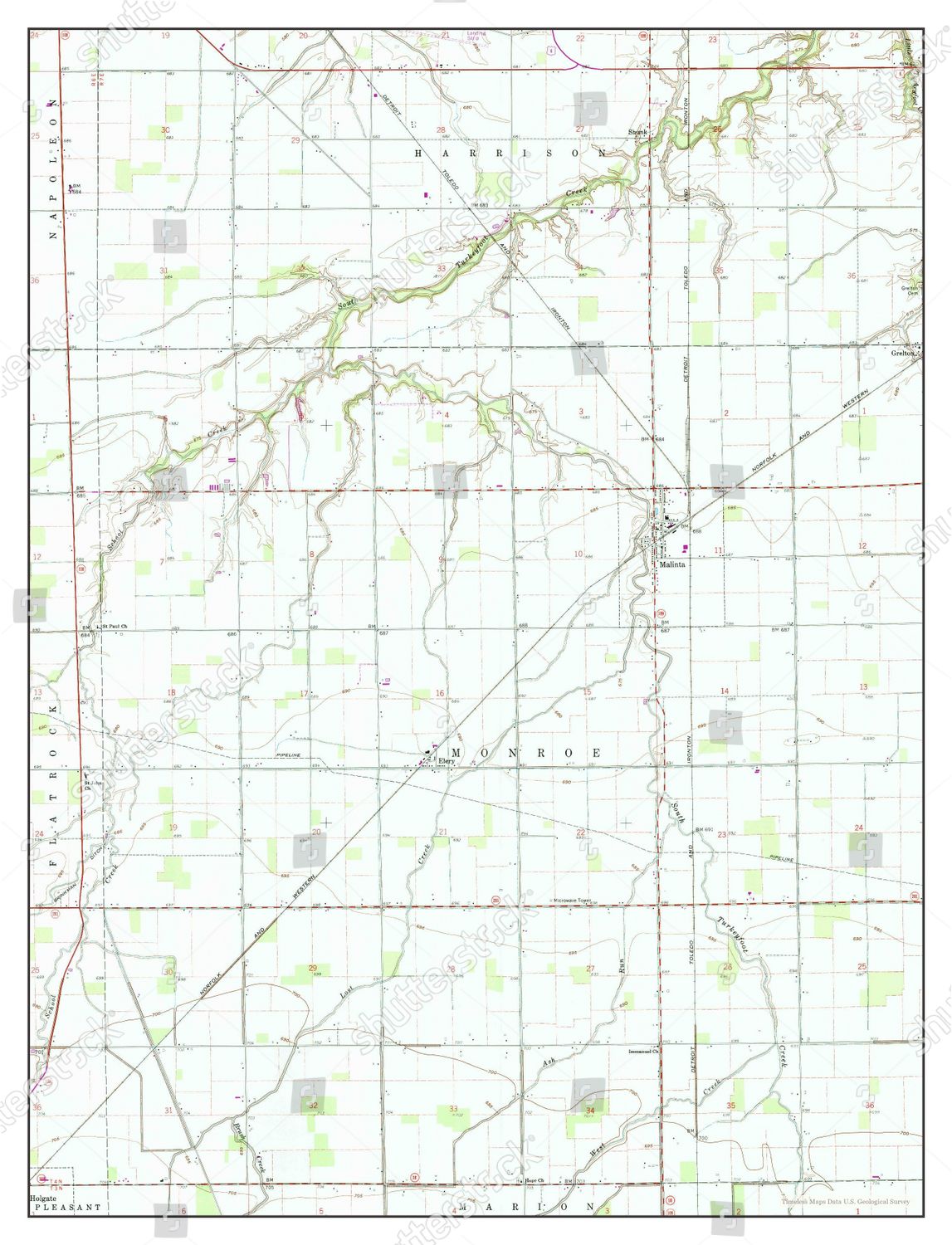 Usa Timeless Maps Malinta Ohio Map Editorial Stock Photo Stock Image