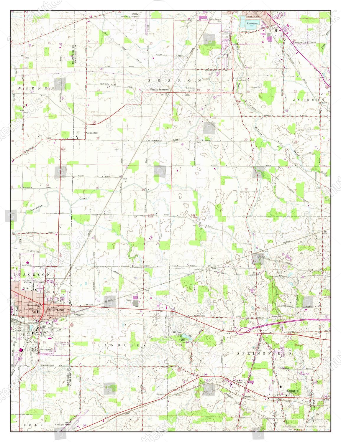 Usa Timeless Maps Crestline Ohio Map Editorial Stock Photo Stock