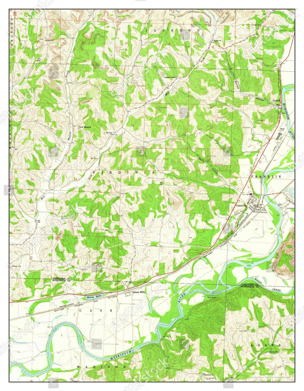 Usa Timeless Maps Conesville Ohio Map Editorial Stock Photo Stock