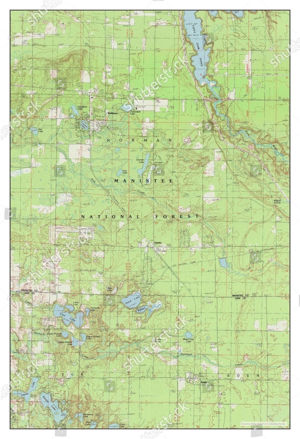 Usa Timeless Maps Wellston Michigan Map Editorial Stock Photo - Stock