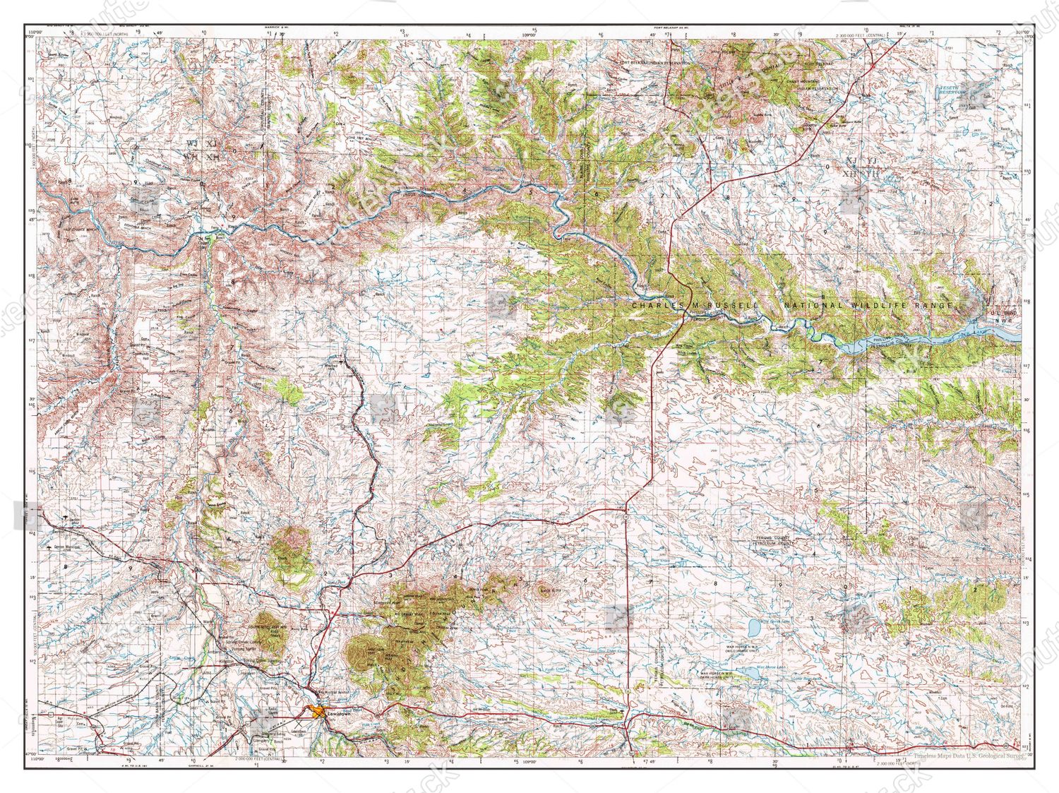 Usa Timeless Maps Lewistown Montana Map Editorial Stock Photo - Stock ...