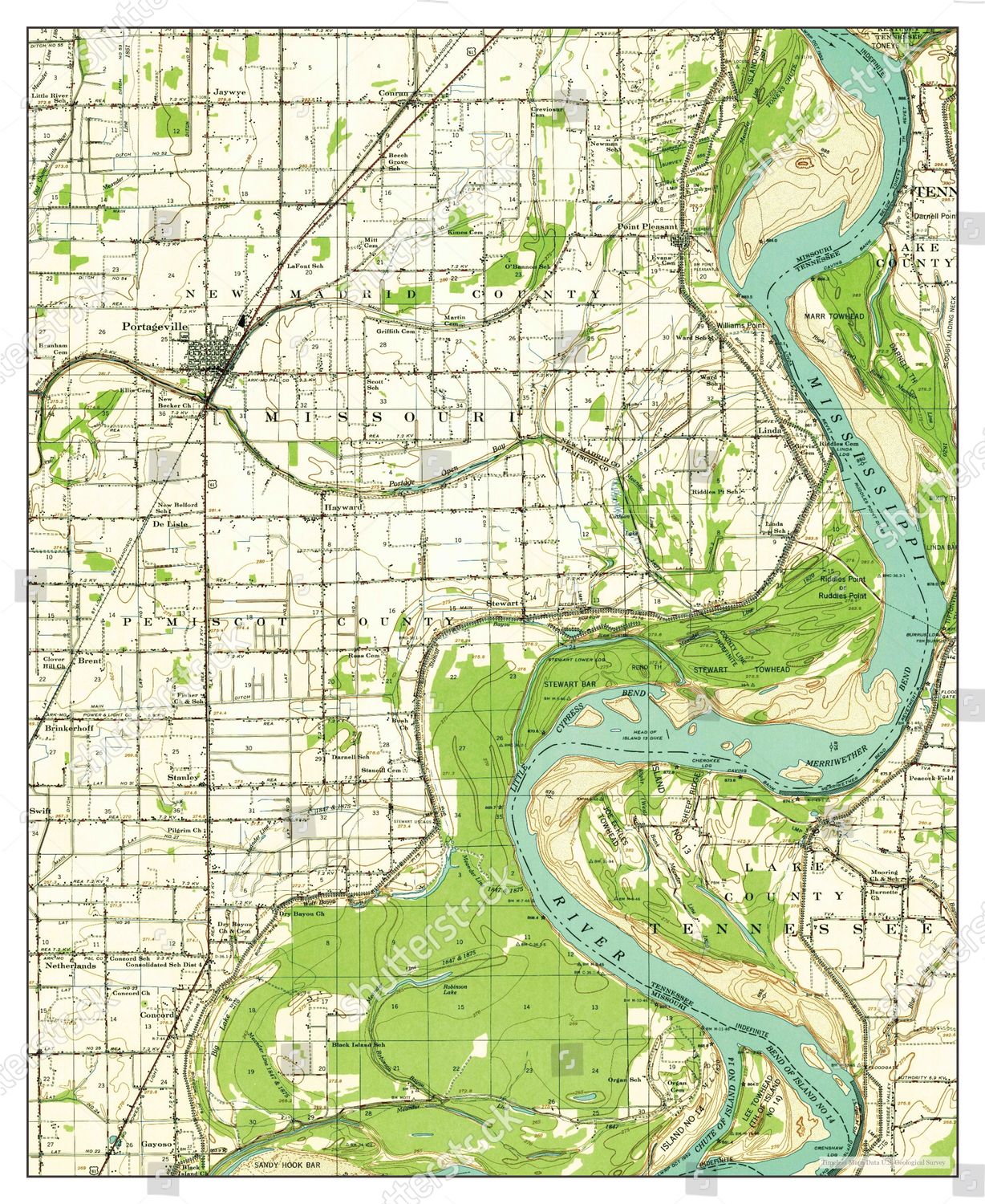 Usa Timeless Maps Portageville Missouri Map Editorial Stock Photo