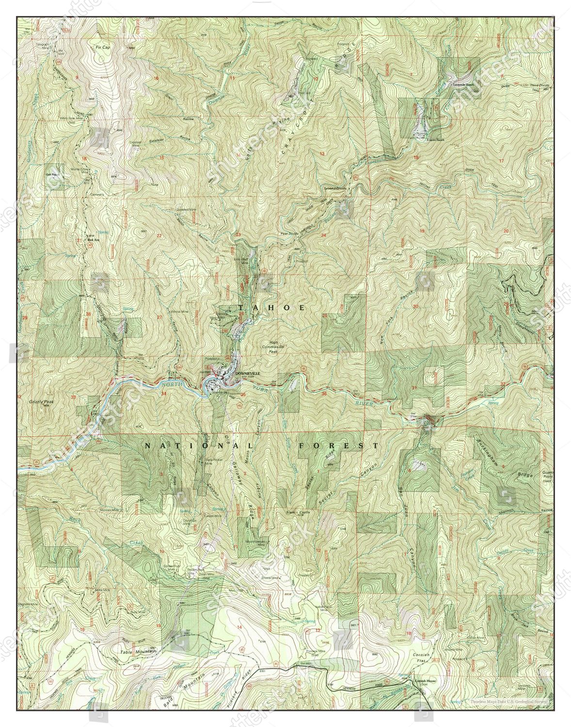 Usa Timeless Maps Downieville California Map Editorial Stock Photo