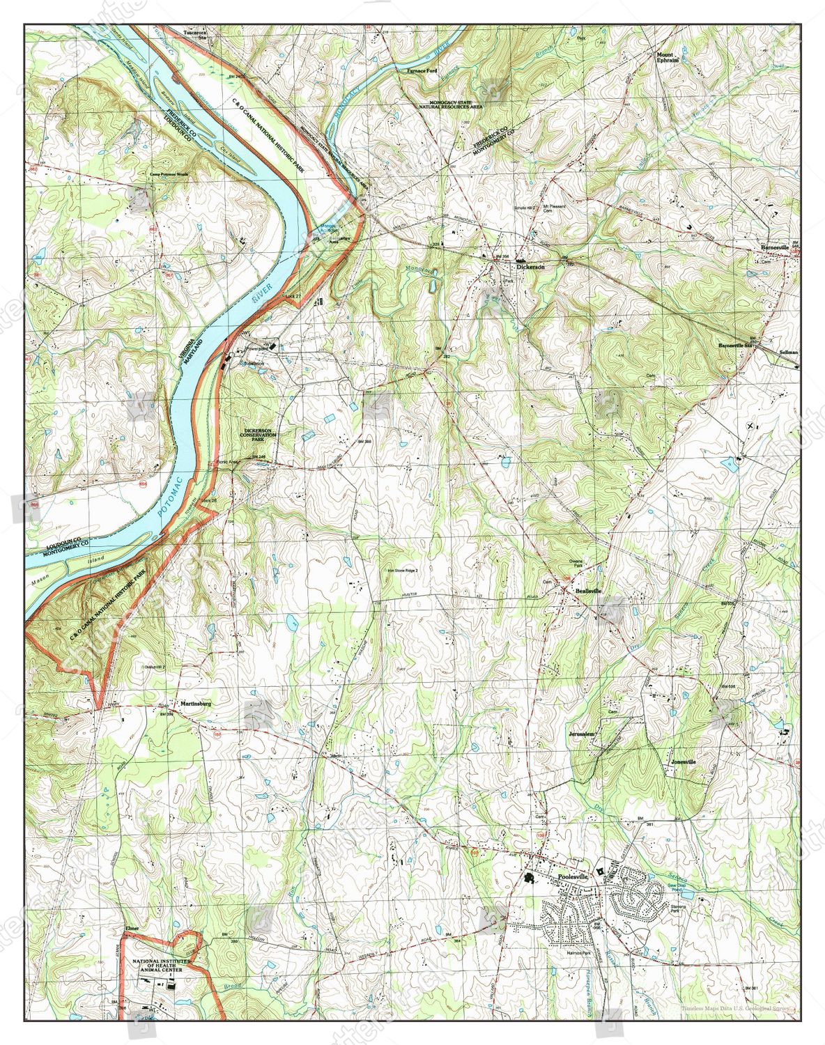 Usa Timeless Maps Poolesville Maryland Map Editorial Stock Photo