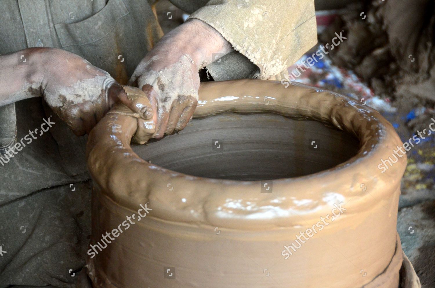 Vendor Making Traditional Clay Pots Using Editorial Stock Photo - Stock ...