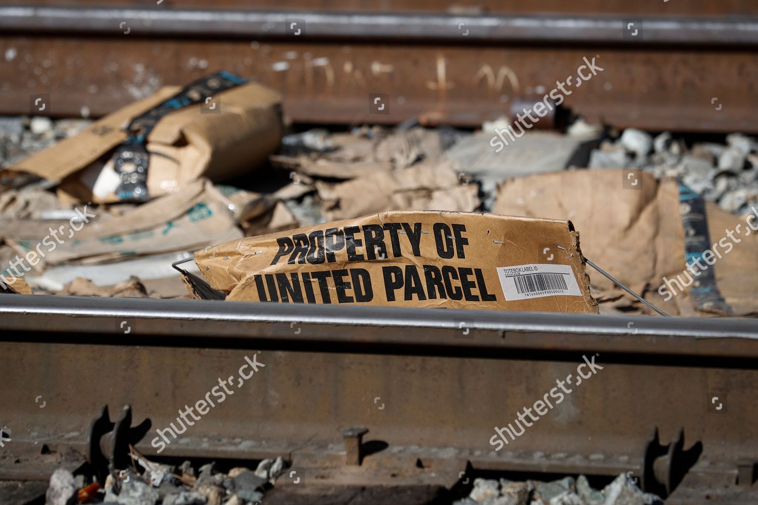 Destroyed Boxes Packages Debris Line Section Editorial Stock Photo