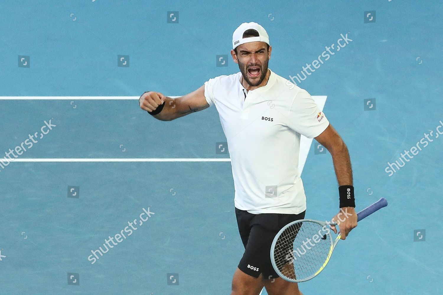 Matteo Berrettini Italy Celebrates Winning His Editorial Stock Photo