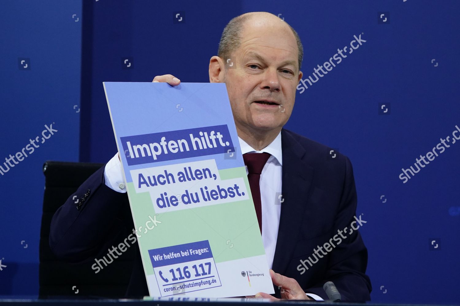 German Chancellor Olaf Scholz Holds Cardboard Editorial Stock Photo