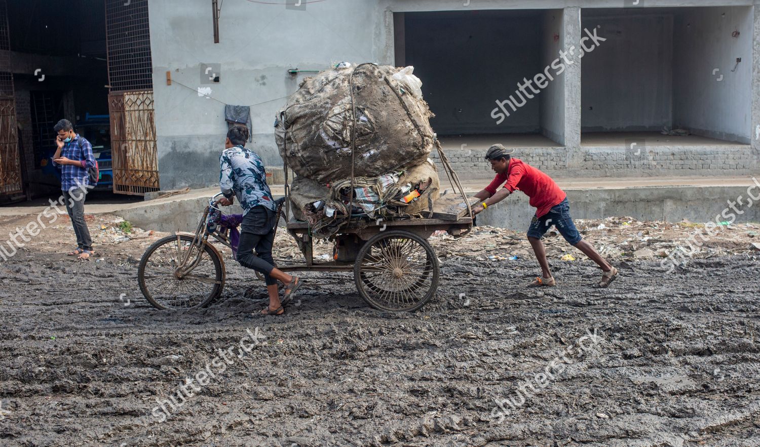 Waste Collector Pushes Garbage Filled Rickshaw Editorial Stock Photo ...