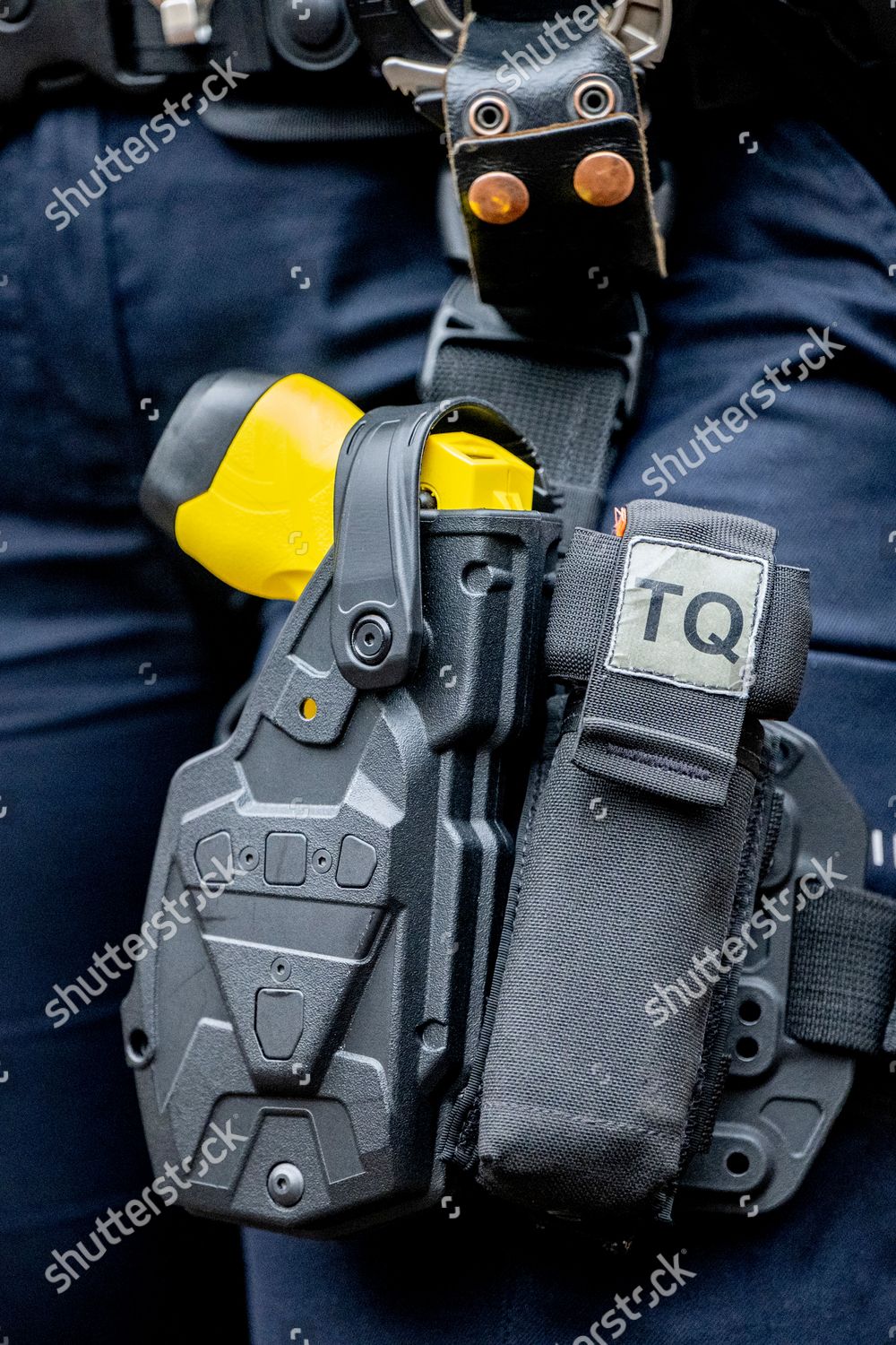 Police Officer Electric Shock Weapon Courtyard Editorial Stock Photo