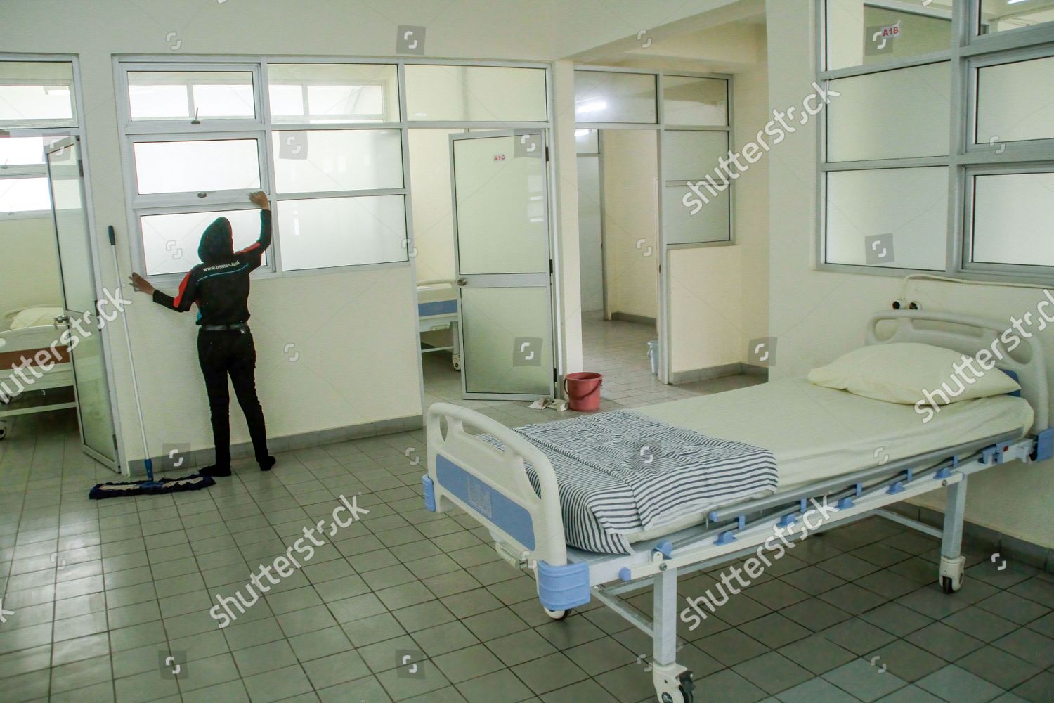 Officer Seen Cleaning Isolation Room During Editorial Stock Photo