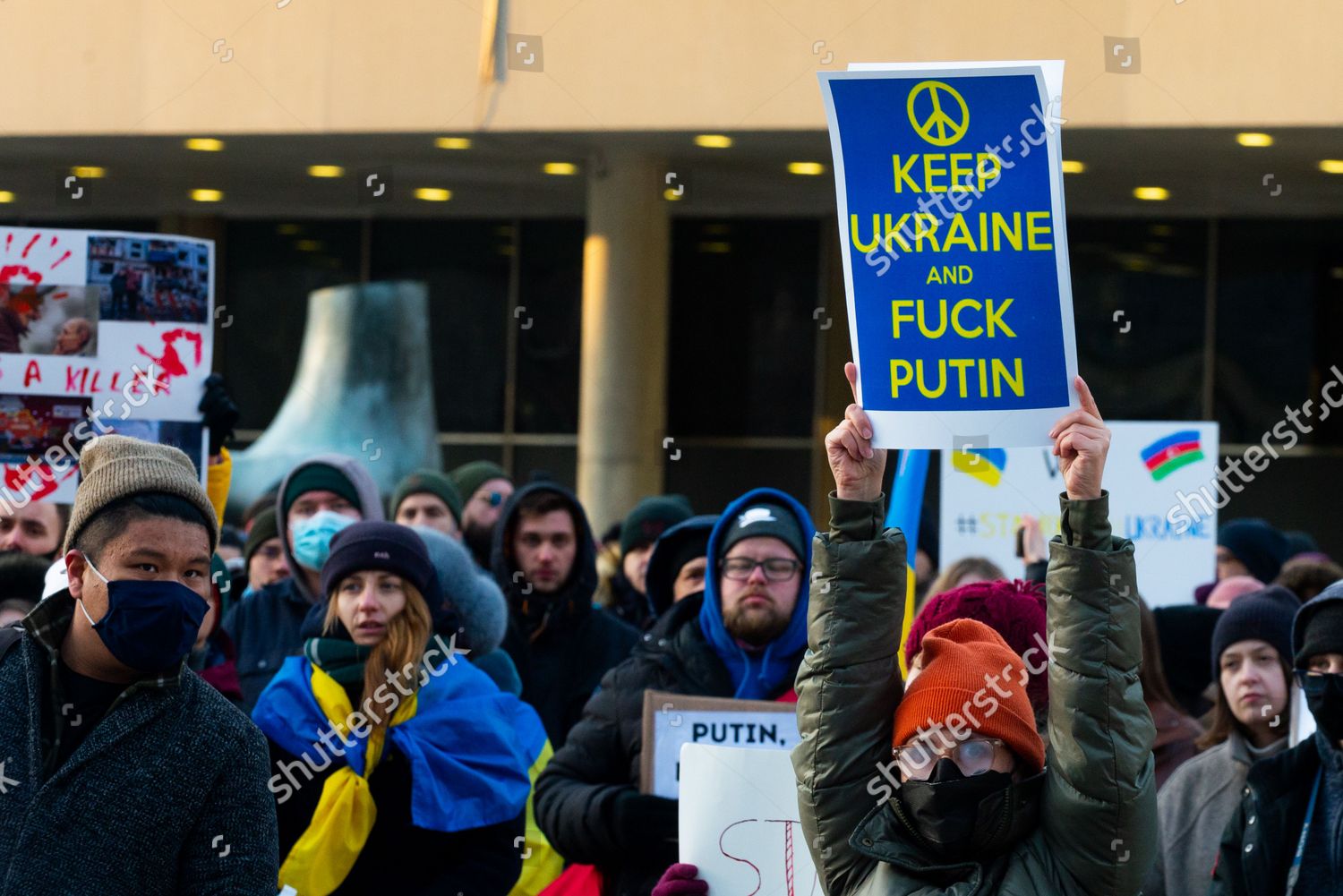 Protestors Banners Ukrainian Flags Downtown Nathan Editorial Stock