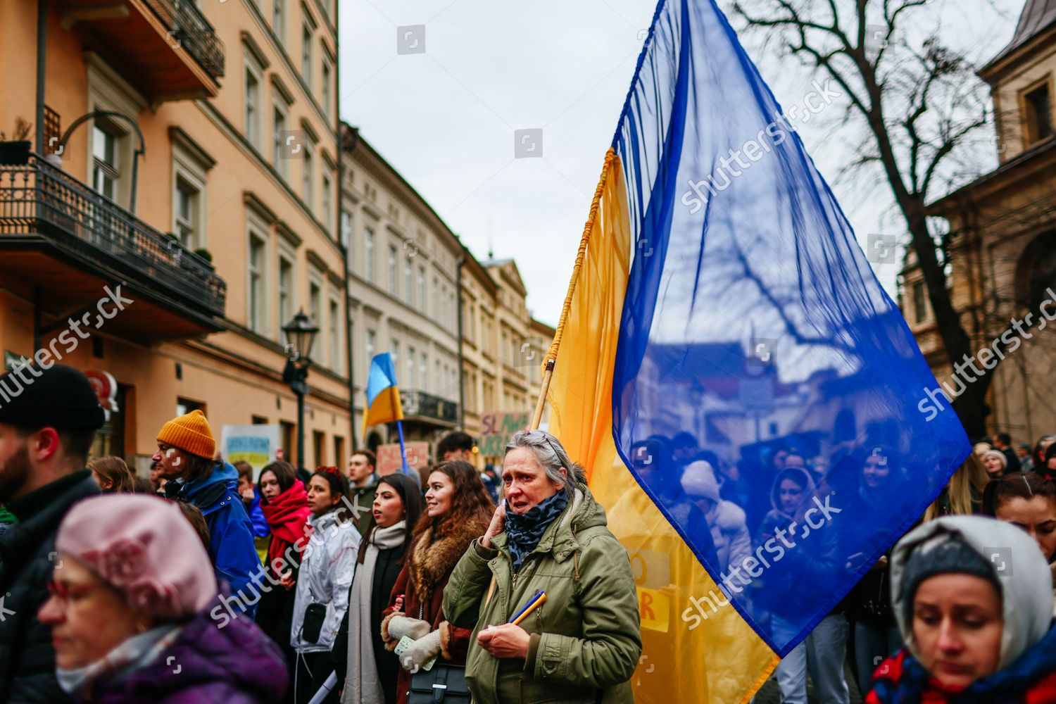 Protester Seen Holding Giant Ukrainian Flag Editorial Stock Photo ...