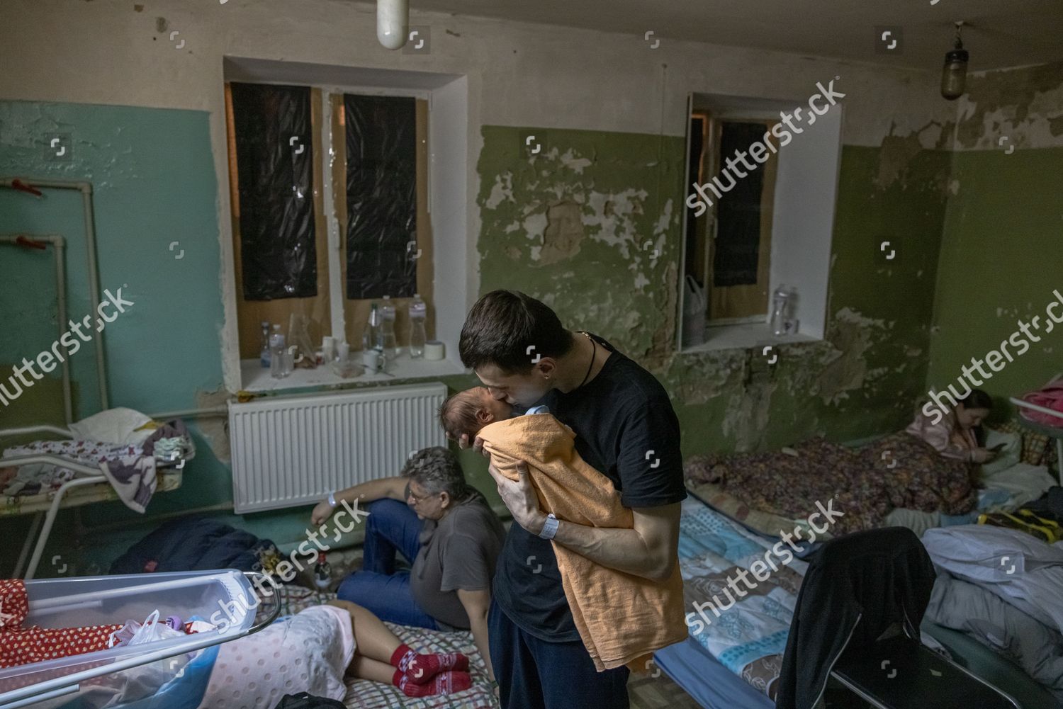 Father Kisses His Newborn Baby Basement Editorial Stock Photo Stock