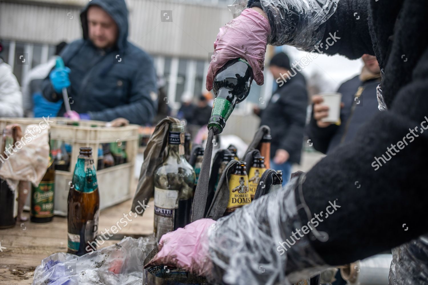 Ukrainians Prepare Molotov Cocktails Outside Their Editorial Stock ...