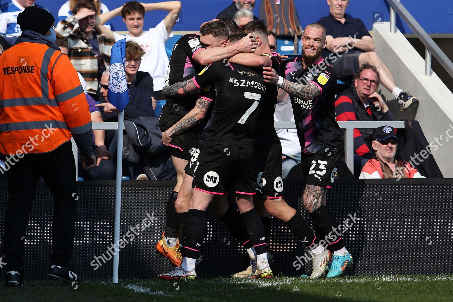 Peterborough United Players Celebrate Scoring Their Editorial Stock ...