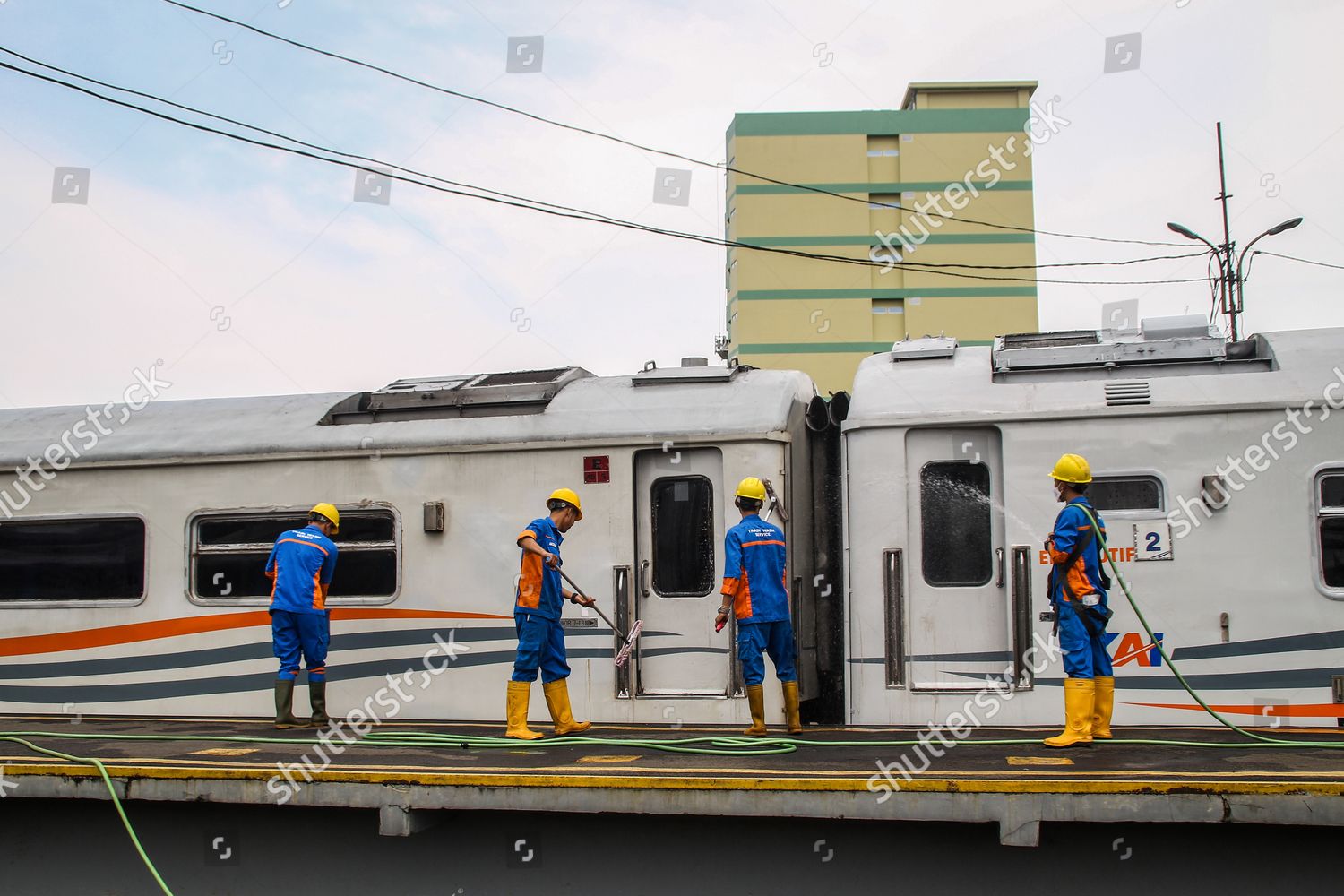 Officers Cleaning Trains Bandung Railway Station Editorial Stock Photo ...