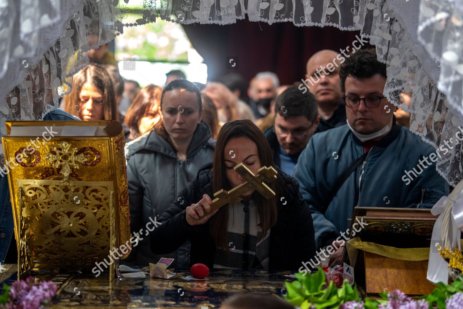 Orthodox Pilgrim Kisses Holy Cross On Editorial Stock Photo - Stock ...