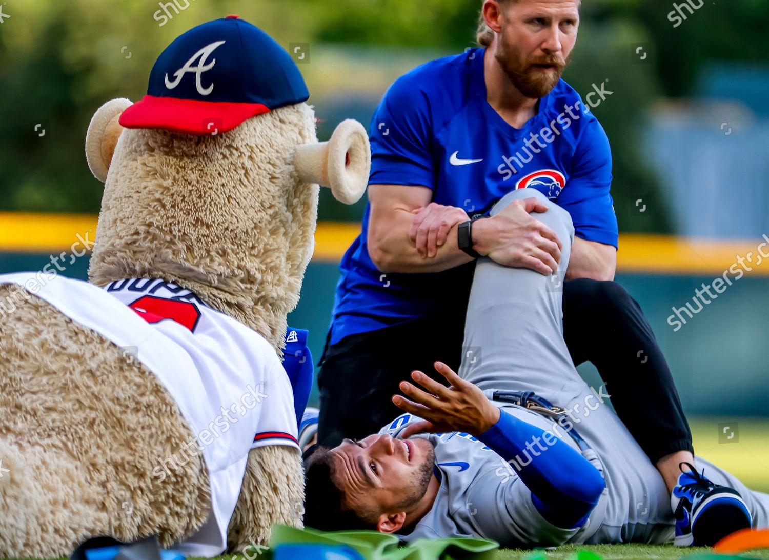 Atlanta, GA. USA; Atlanta Braves mascot, Blooper, entertains the