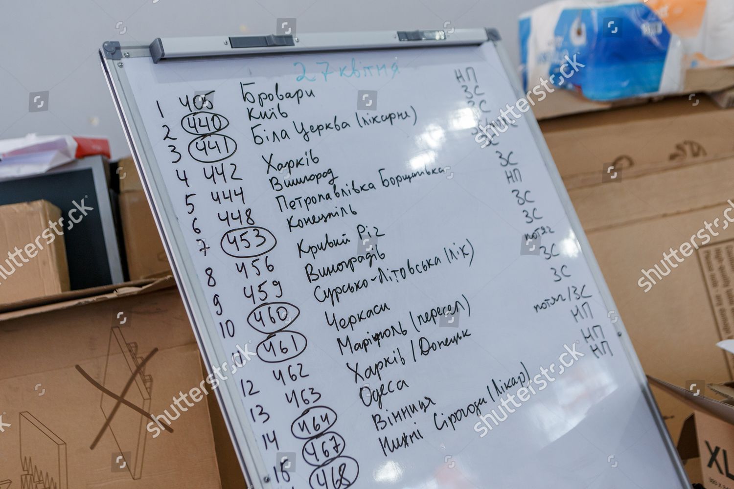 Whiteboard Names Ukrainian Cities Pictured Warehouse Editorial Stock 