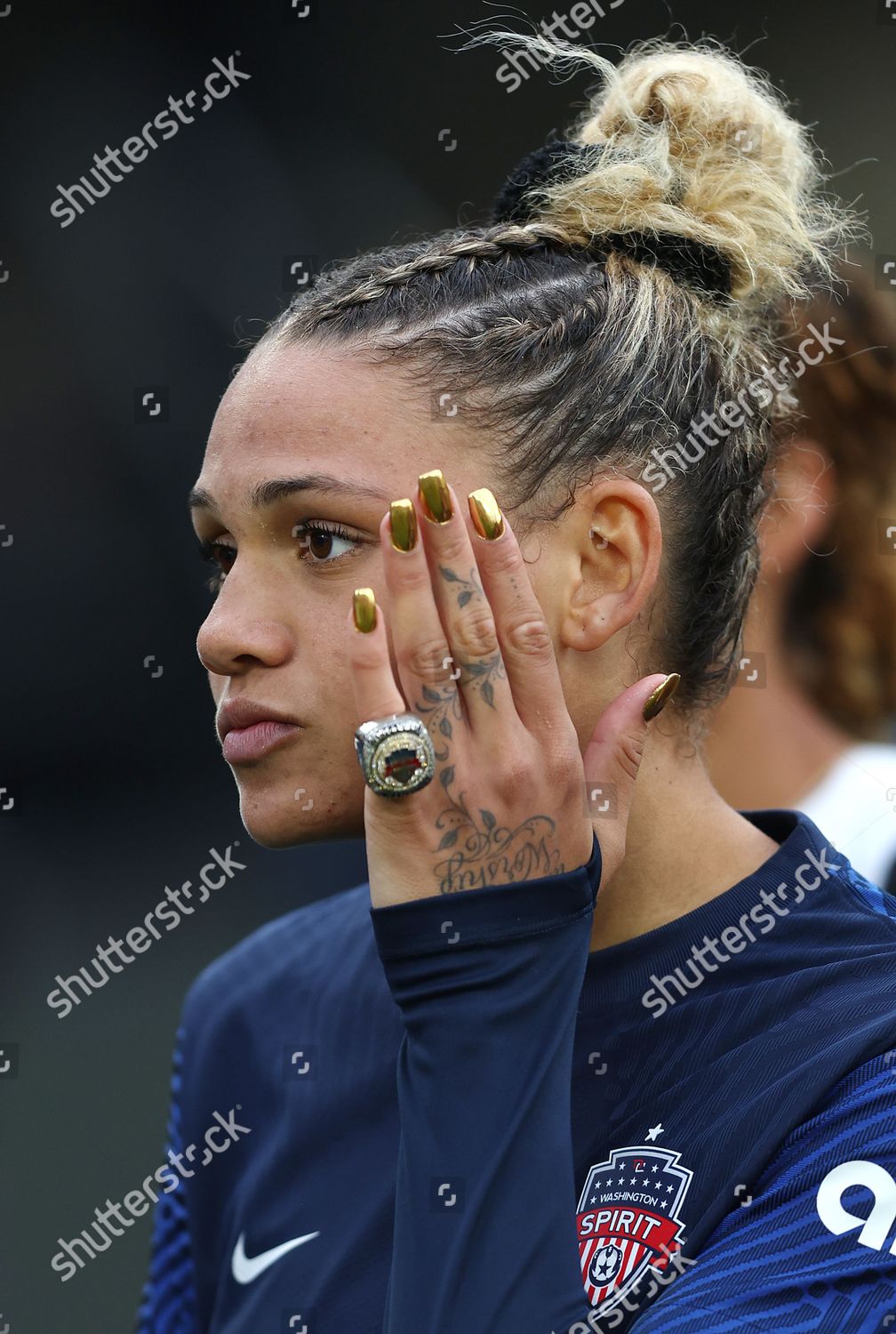 WASHINGTON, D.C. - MAY 1: Trinity Rodman pictured as the Washington Spirit  Celebrate 2021 NWSL Championship With Ring Ceremony And Performance By Ella  Mai at Audi Field in Washington, D.C. on May