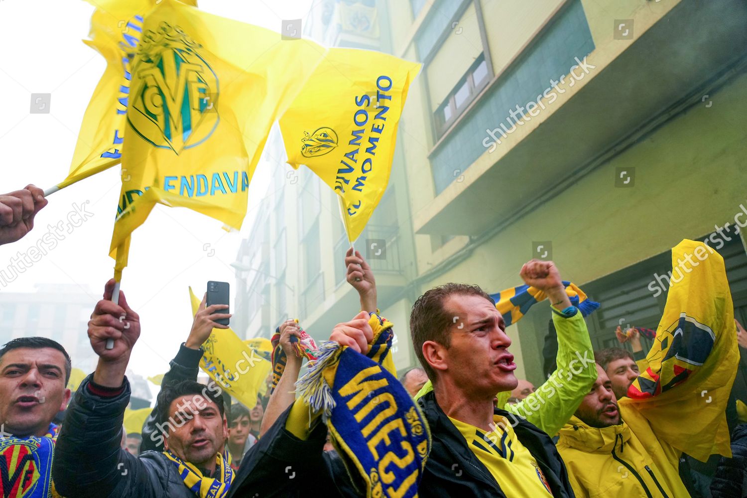 Villarreal Fans On Street Outside La Editorial Stock Photo - Stock ...