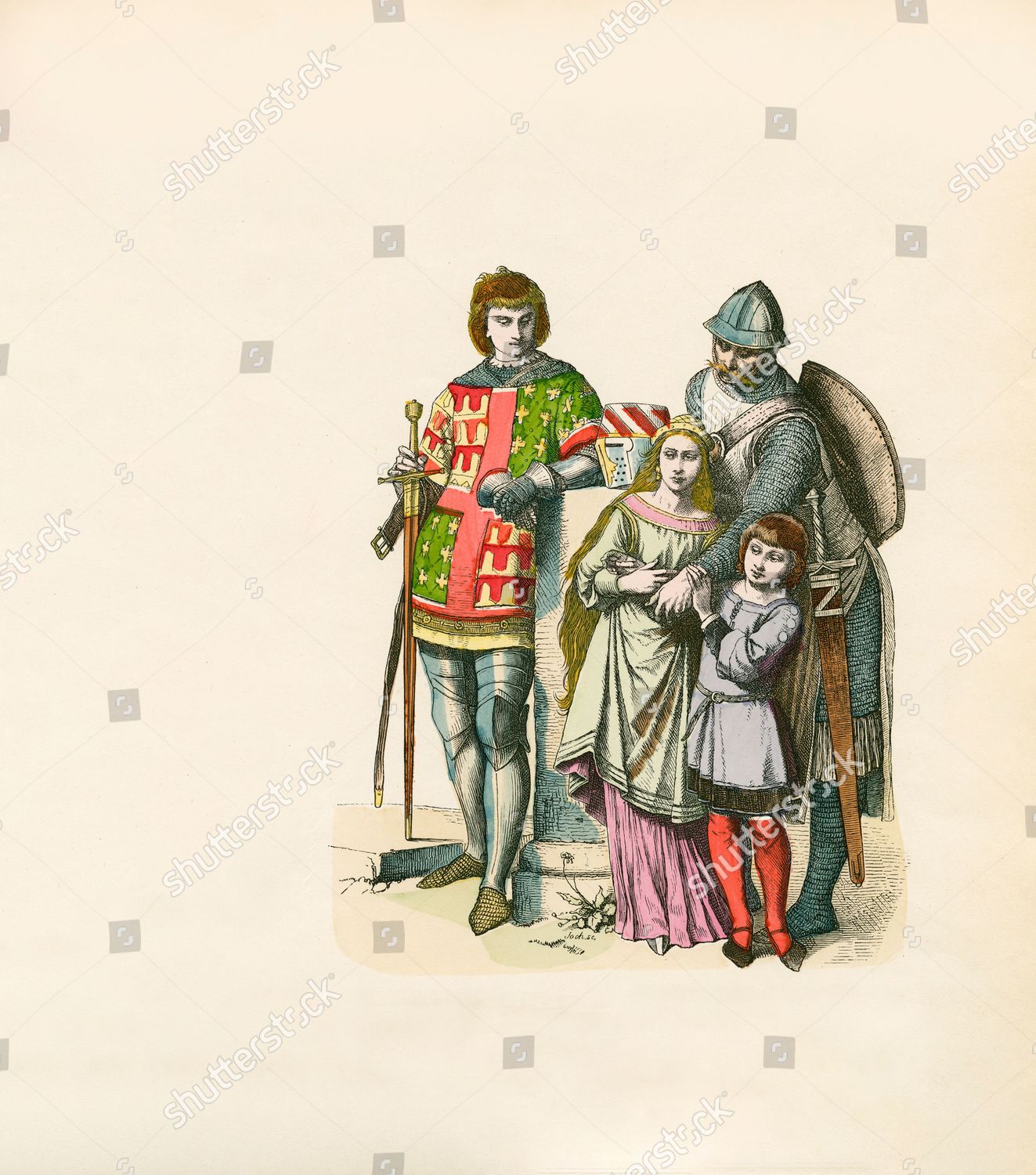 German Knight Family 13th Century Illustration Editorial Stock Photo ...