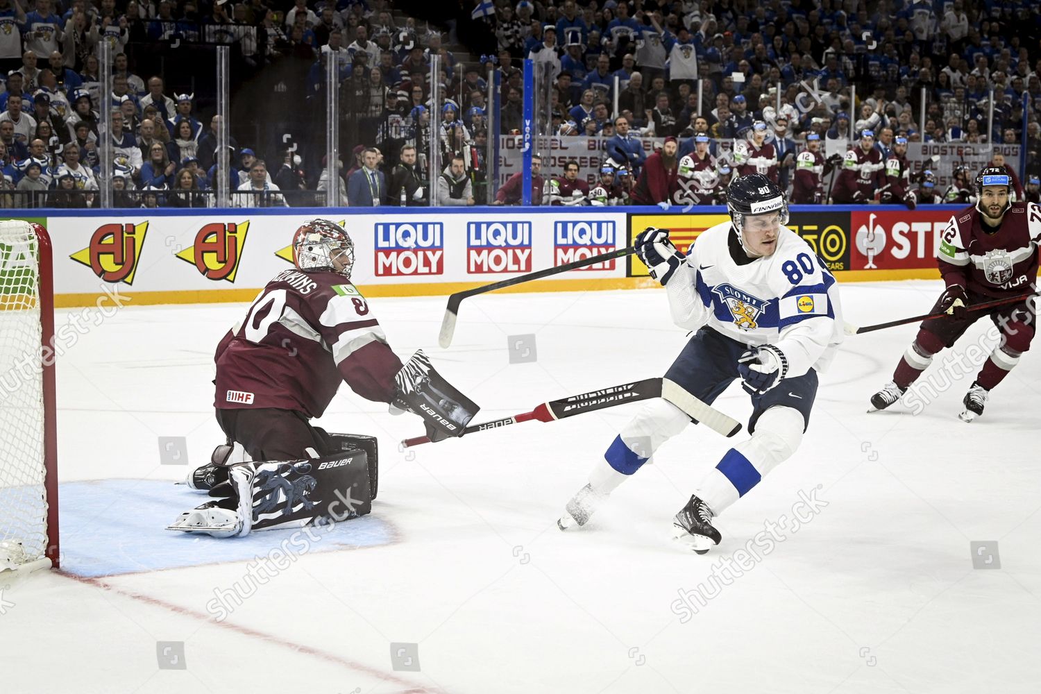 Elvis Merzlikins Latvia Saku Finland During Editorial Stock Photo ...