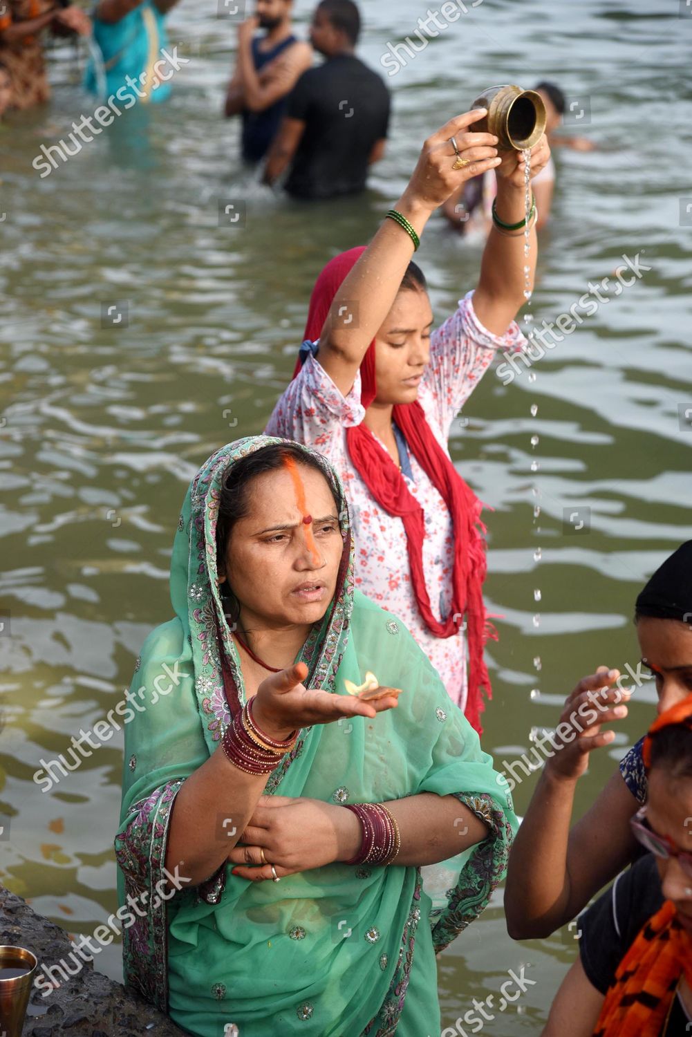 Devotees Offering Arghya Rituals Ganga River Editorial Stock Photo ...