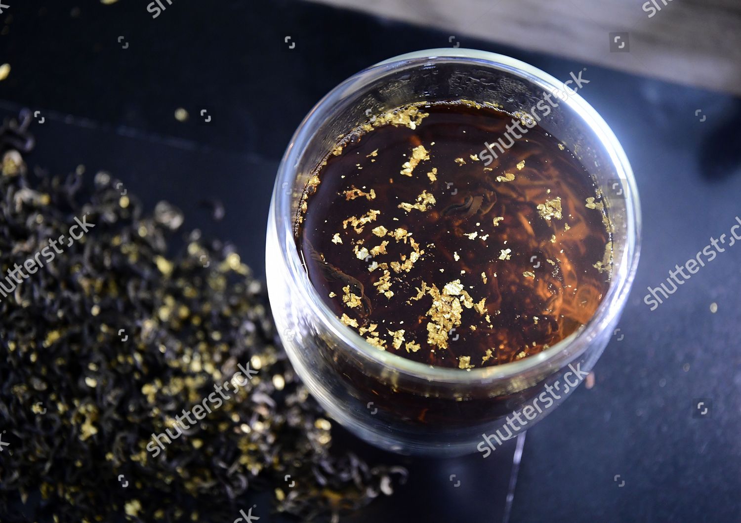Gold Flakes Float Cup Gold Tea Editorial Stock Photo Stock Image