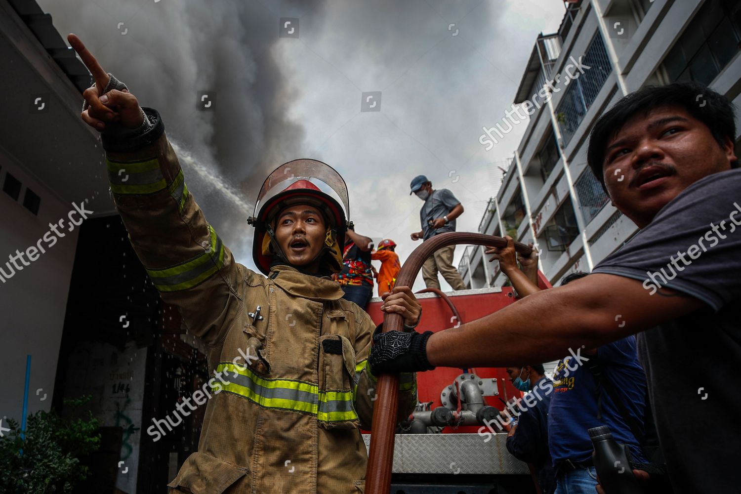 Thai Firefighters Put Out Fire That Editorial Stock Photo - Stock Image