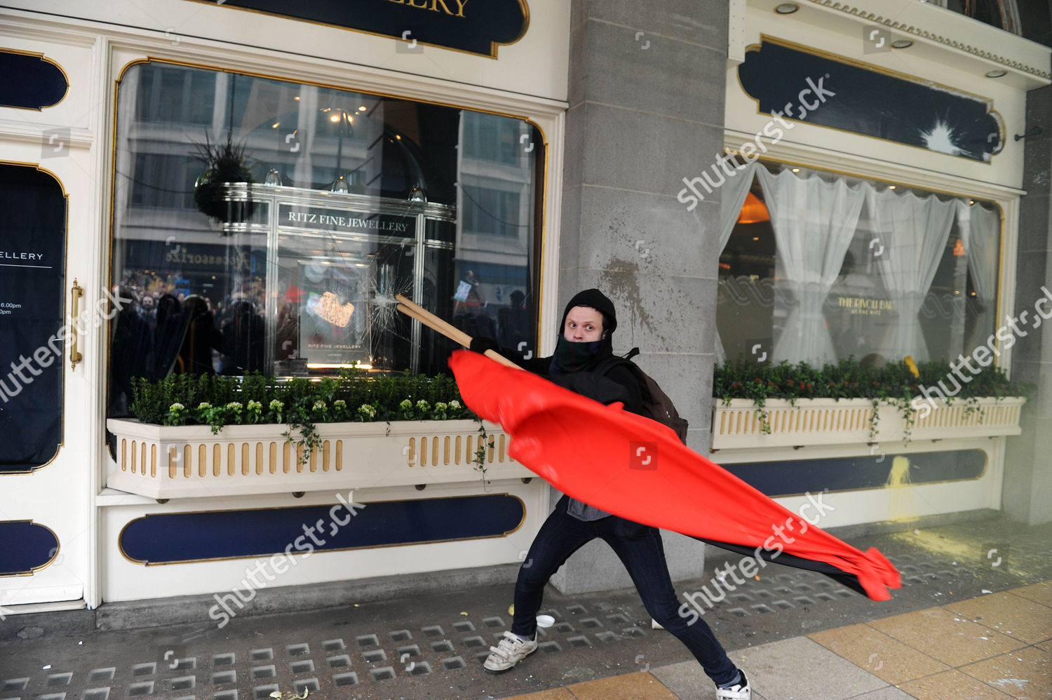 Protesters Smash Windows Ritz Jewellery Shop Piccadilly