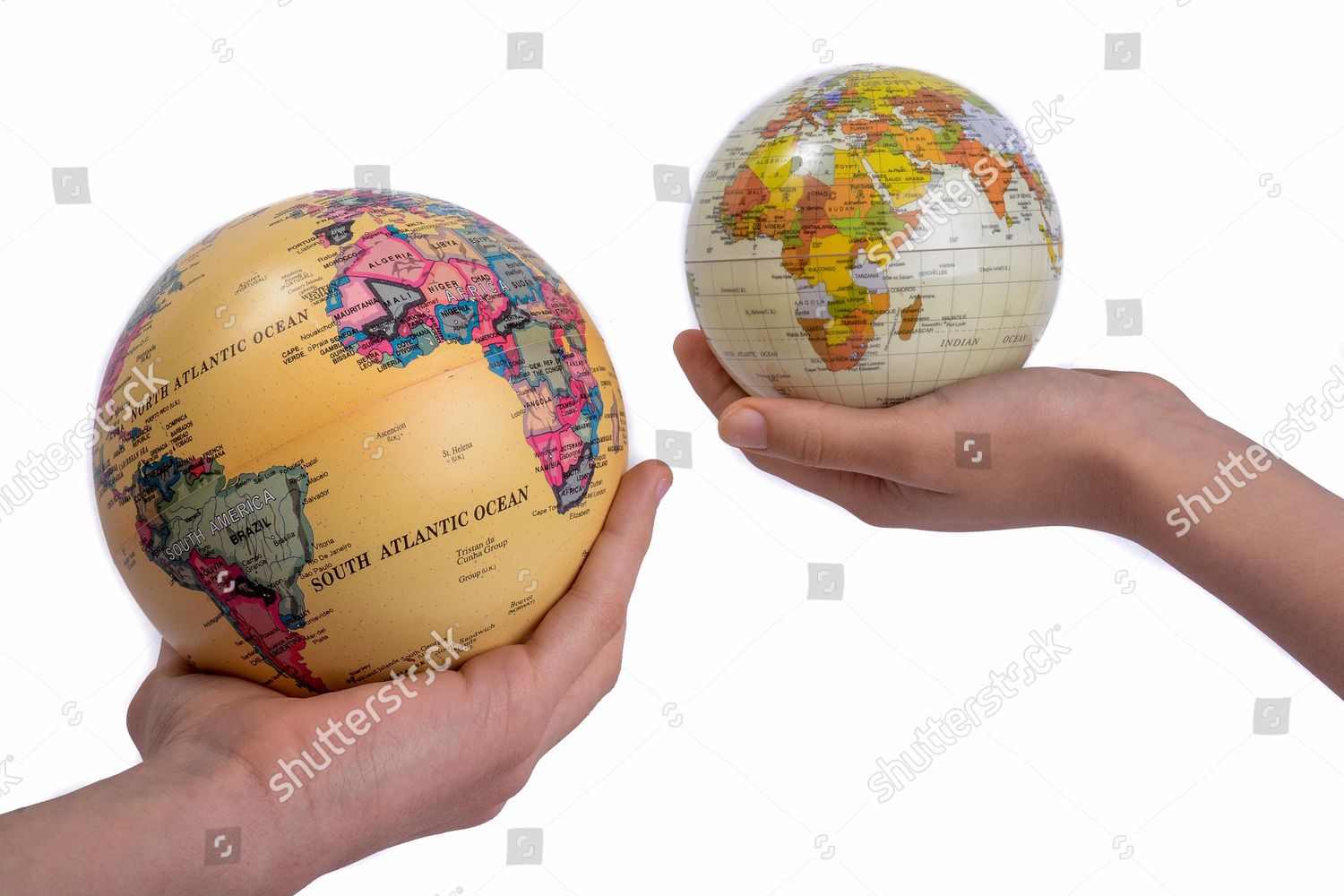 Two Hands Holding Holding Two Globes Editorial Stock Photo - Stock ...