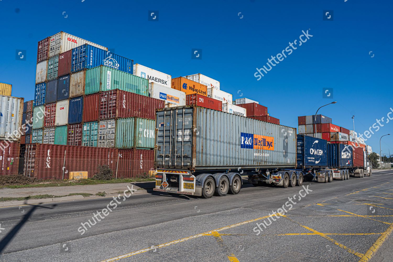 Large Trucks Carrying Cargo Containers Port Editorial Stock Photo ...