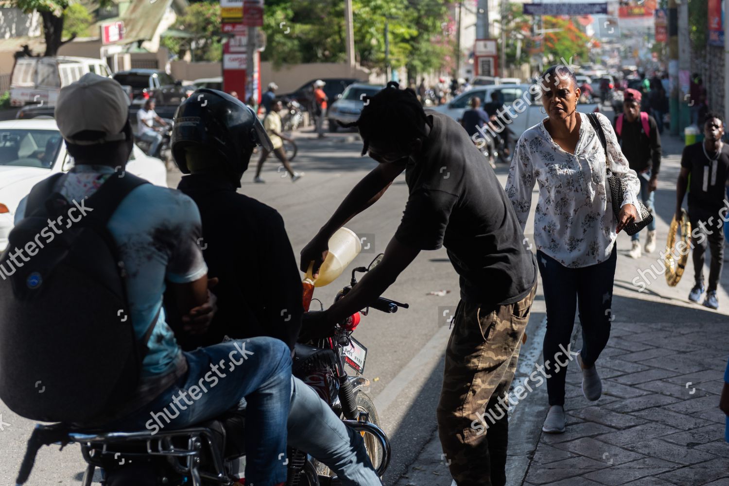 Man Refuels Motorcycle Portauprince Haiti 06 Editorial Stock Photo